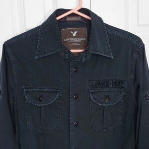 American Eagle Vintage Fit Long Sleeve Cotton Button Shirt Men XS Washed Black